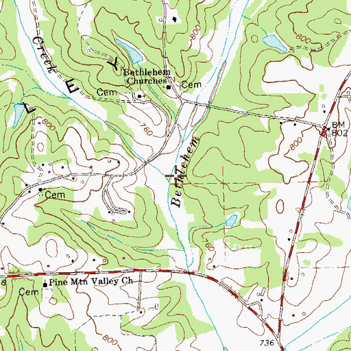 Topographic Map of Grant Creek, GA