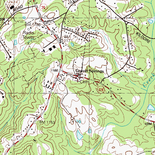 Topographic Map of Gravel Springs Church, GA