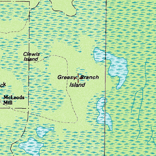 Topographic Map of Greasy Branch Island, GA