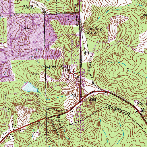 Topographic Map of Green Acres Cemetery, GA