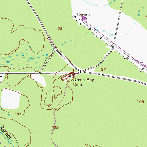 Topographic Map of Green Bay Cemetery, GA