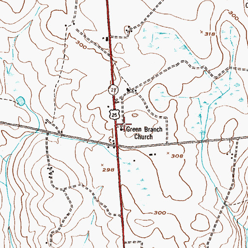 Topographic Map of Green Branch Church, GA