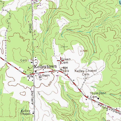 Topographic Map of Green Cemetery, GA