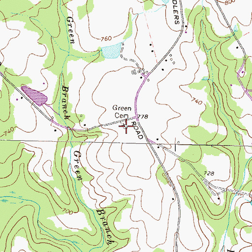 Topographic Map of Green Cemetery, GA
