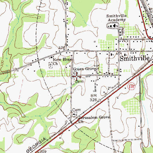Topographic Map of Green Grove Church, GA