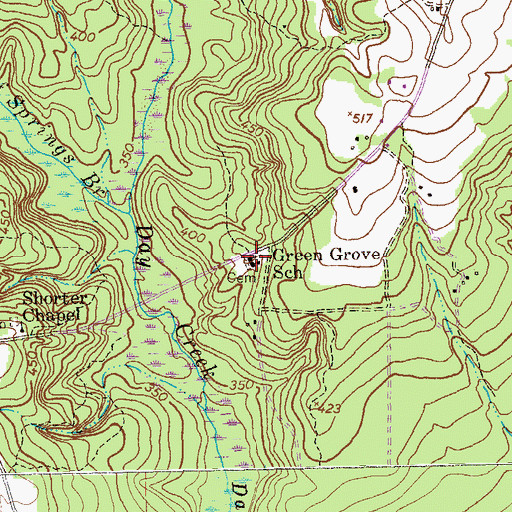 Topographic Map of Green Grove School, GA