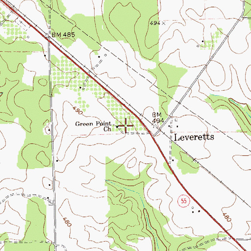 Topographic Map of Green Point Church, GA