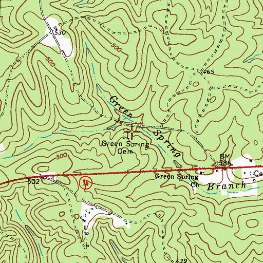 Topographic Map of Green Spring Cemetery, GA