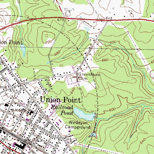 Topographic Map of Greenlawn Cemetery, GA
