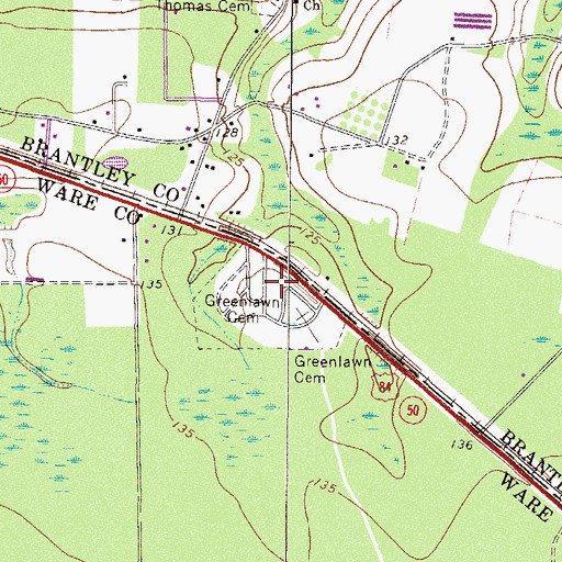 Topographic Map of Greenlawn Cemetery, GA