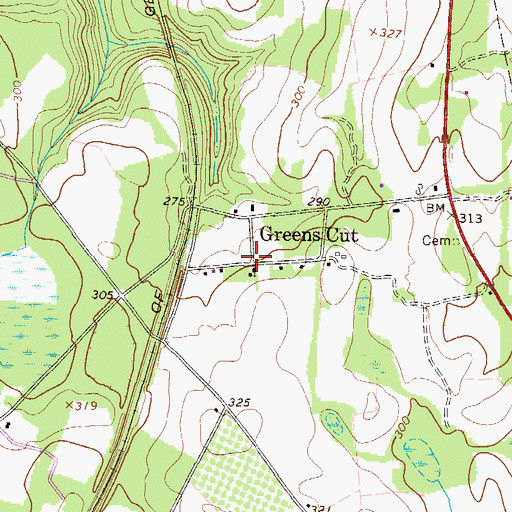 Topographic Map of Greens Cut, GA