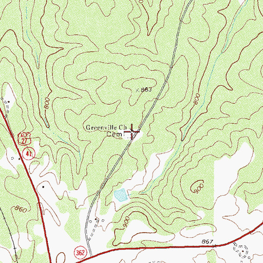 Topographic Map of Greenville Church Cemetery, GA