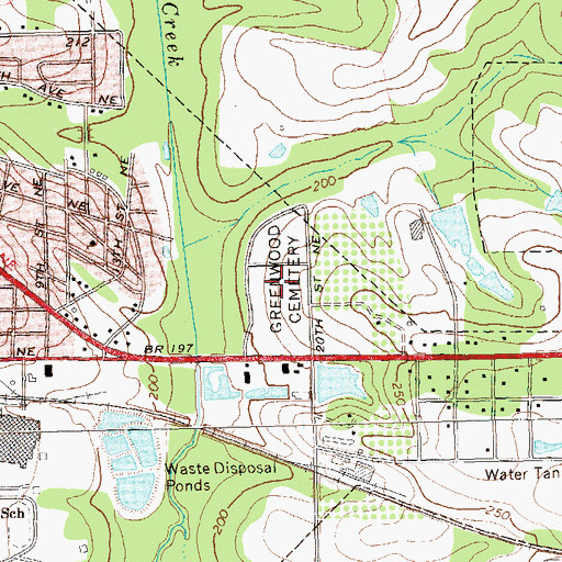 Topographic Map of Greenwood Cemetery, GA