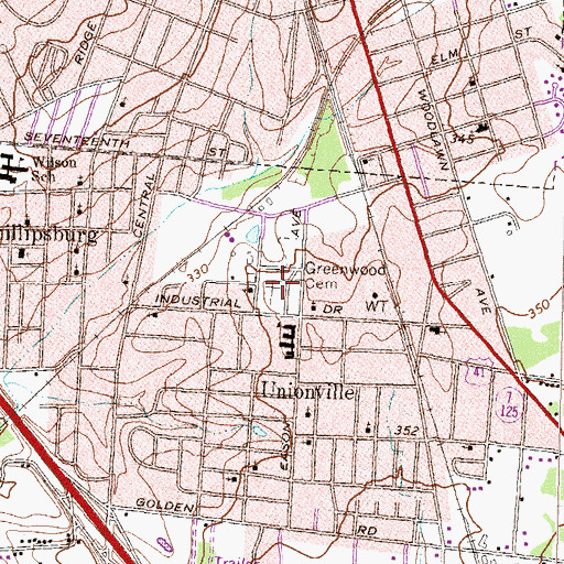 Topographic Map of Greenwood Cemetery, GA