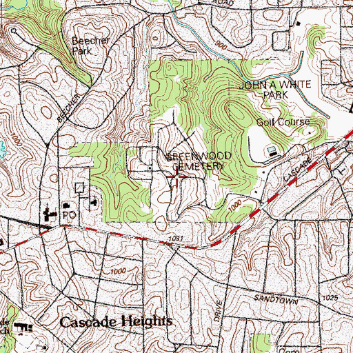 Topographic Map of Greenwood Cemetery, GA