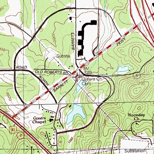 Topographic Map of Greers Chapel, GA