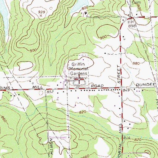 Topographic Map of Griffin Memorial Gardens, GA