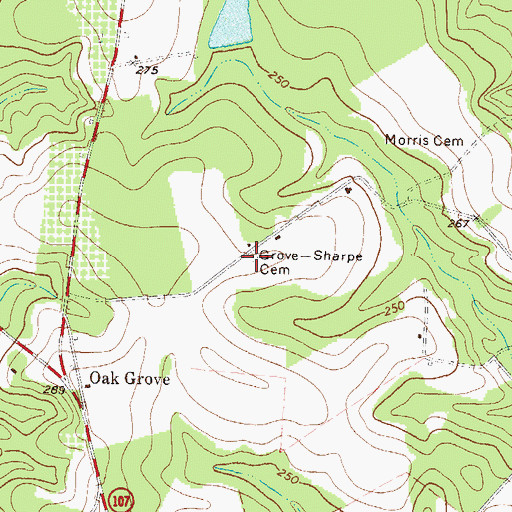 Topographic Map of Grove-Sharpe Cemetery, GA