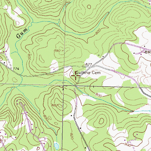 Topographic Map of Guthrie Cemetery, GA