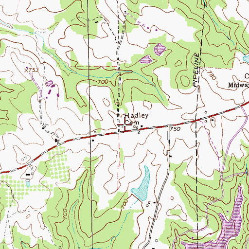 Topographic Map of Hadley Cemetery, GA