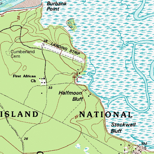 Topographic Map of Halfmoon Bluff, GA
