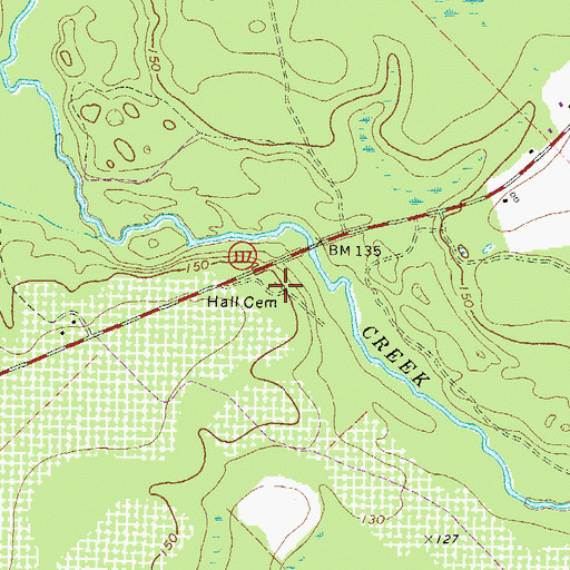 Topographic Map of Hall Cemetery, GA