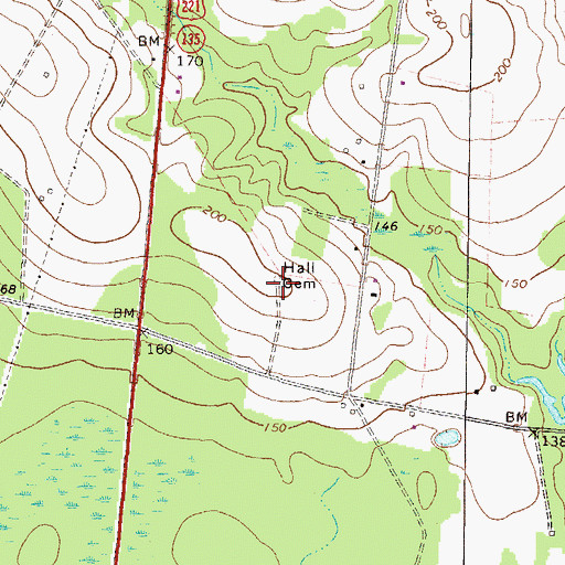 Topographic Map of Hall Cemetery, GA
