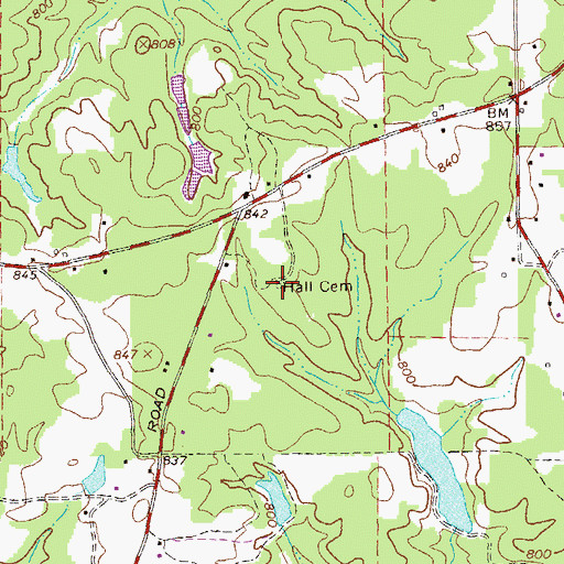 Topographic Map of Hall Cemetery, GA