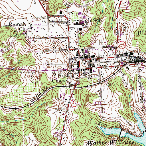 Topographic Map of Hall Chapel, GA