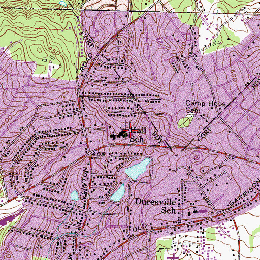 Topographic Map of Hall School, GA