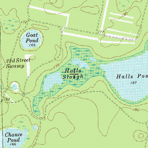 Topographic Map of Halls Slough, GA