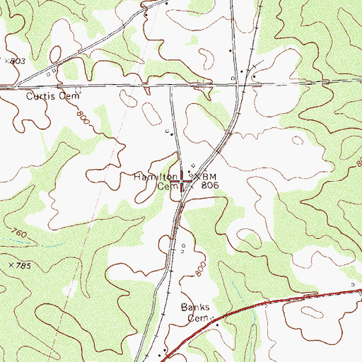 Topographic Map of Hamilton Cemetery, GA