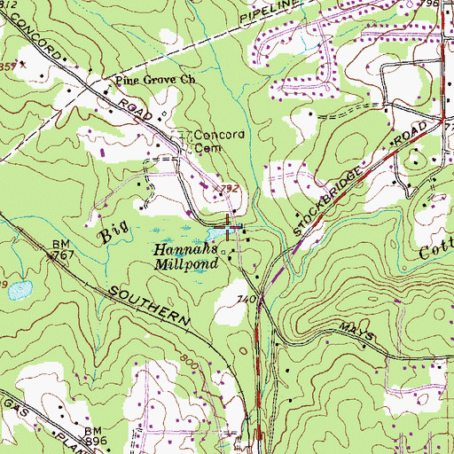 Topographic Map of Hannahs Millpond, GA