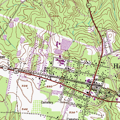 Topographic Map of Harlem Middle School, GA