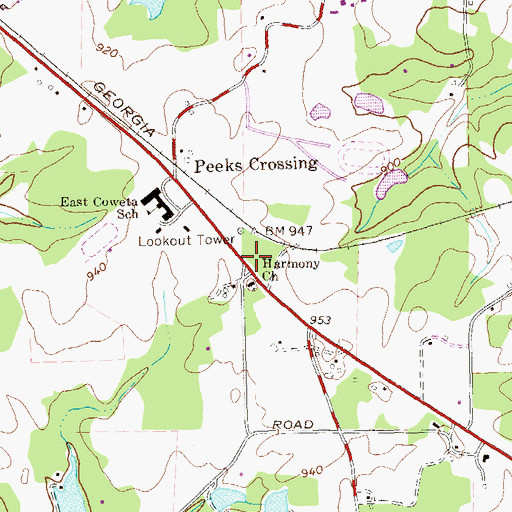 Topographic Map of Harmony Church, GA