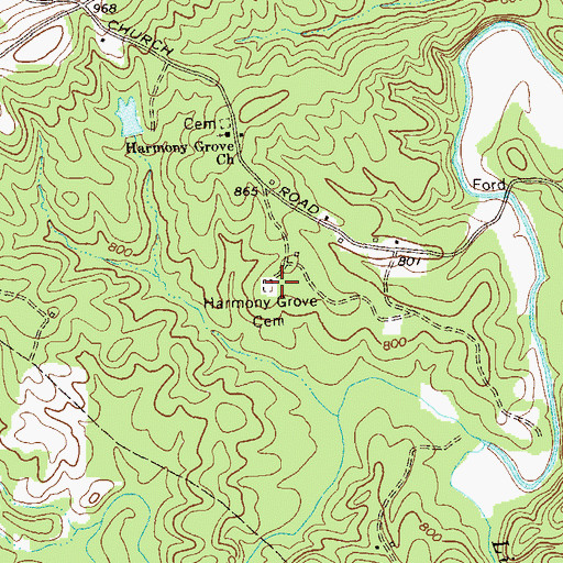 Topographic Map of Harmony Grove Cemetery, GA