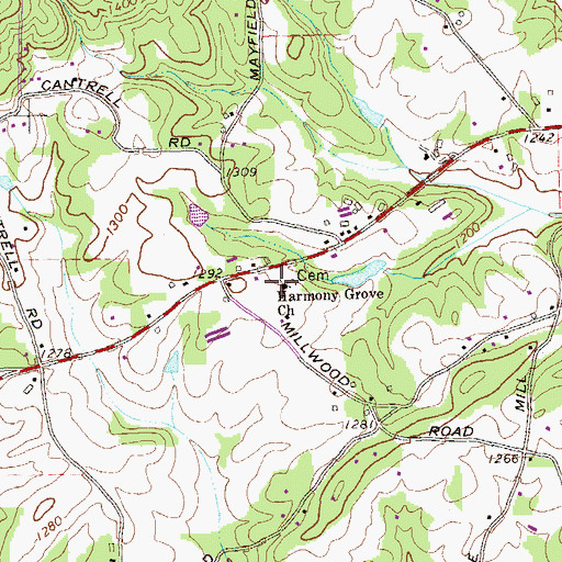 Topographic Map of Harmony Grove Church, GA