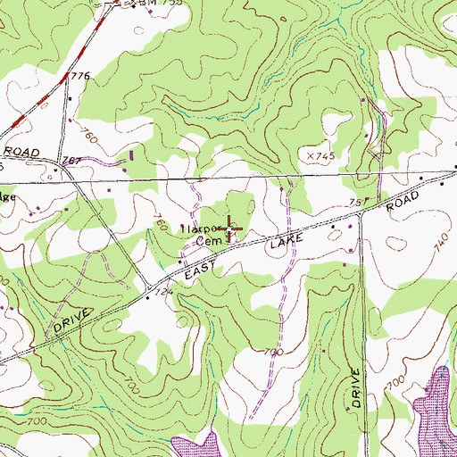 Topographic Map of Harper Cemetery, GA