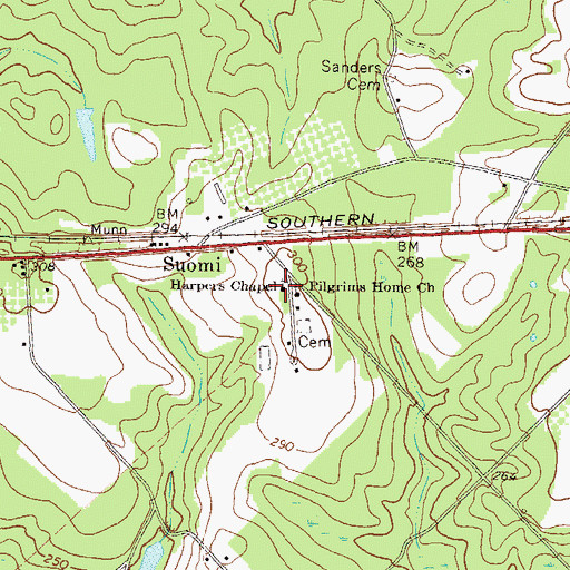 Topographic Map of Harpers Chapel, GA