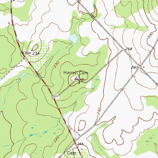 Topographic Map of Harrell Cemetery, GA