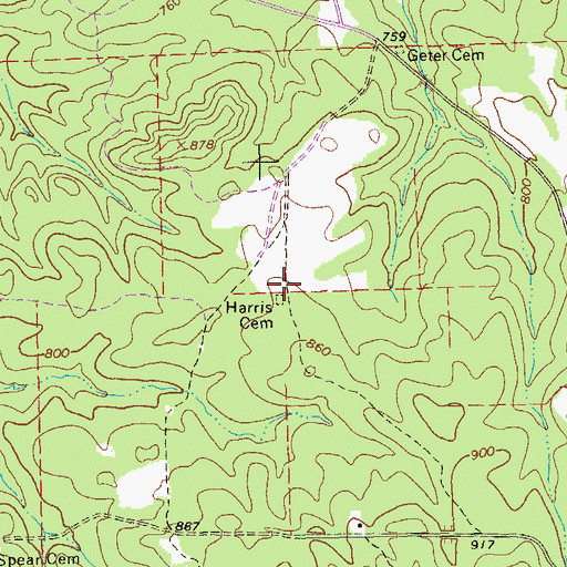 Topographic Map of Harris Cemetery, GA