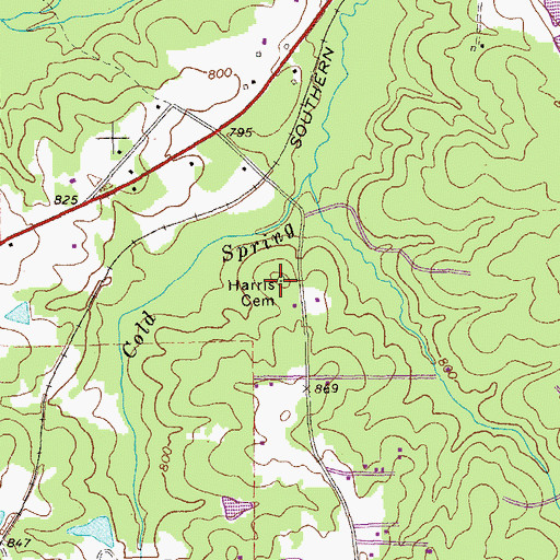 Topographic Map of Harris Cemetery, GA