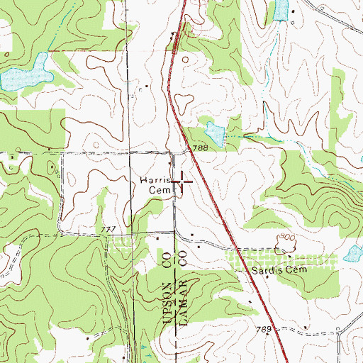 Topographic Map of Harris Cemetery, GA