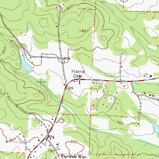 Topographic Map of Harris Family Cemetery, GA
