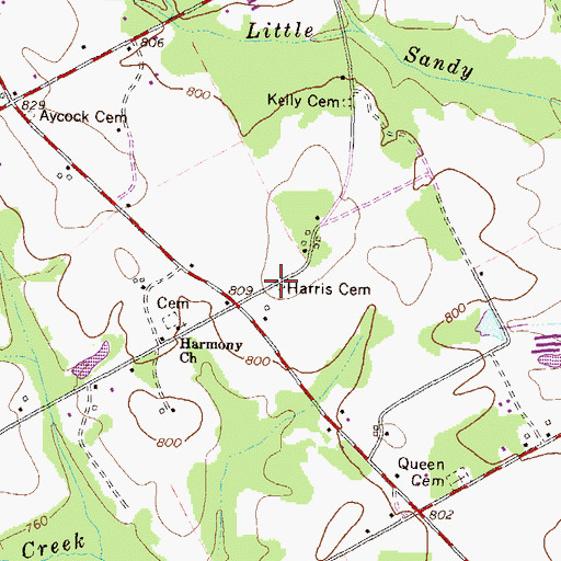 Topographic Map of Harris Cemetery, GA