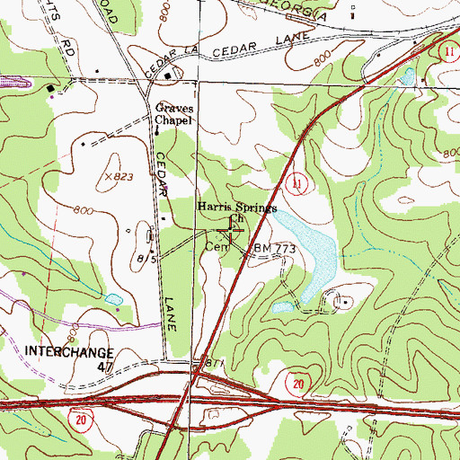 Topographic Map of Harris Springs Church, GA