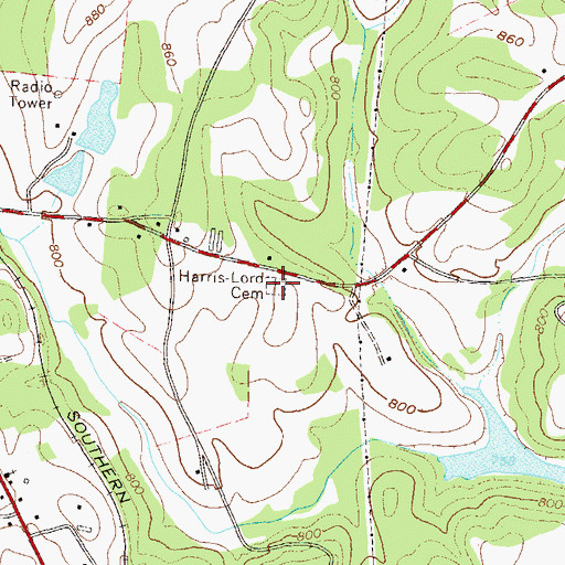 Topographic Map of Harris-Lord Cemetery, GA