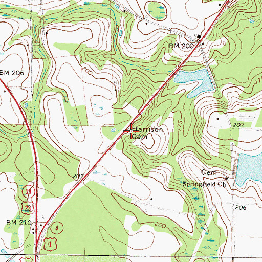 Topographic Map of Harrison Cemetery, GA