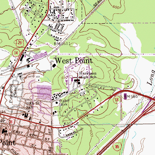 Topographic Map of West Point Elementary School, GA