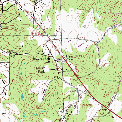 Topographic Map of Haw Creek Cemetery, GA